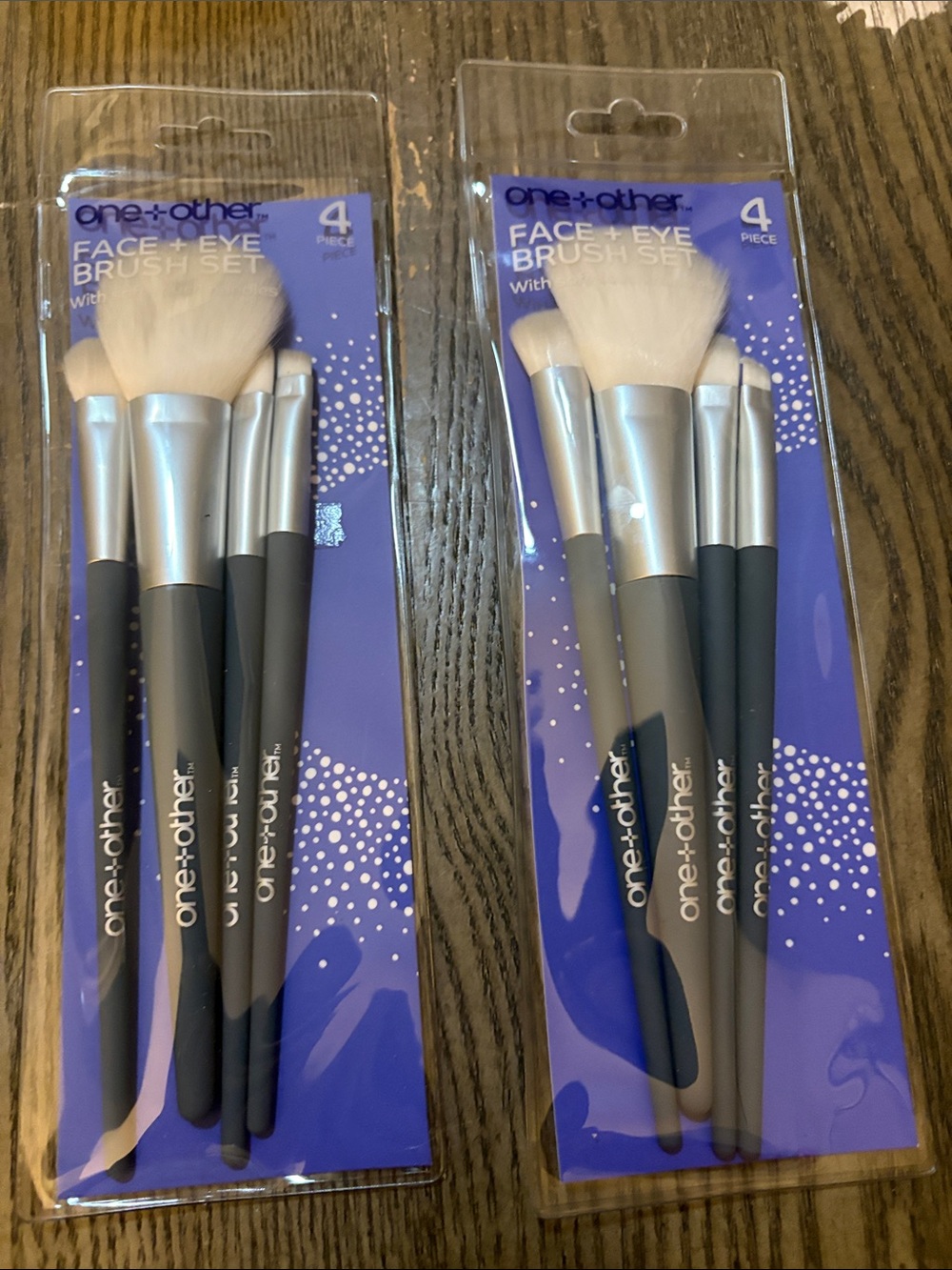 one+other Face & Eye Brush Set - Silver Handles, White Bristles (4pc)-Set of 2